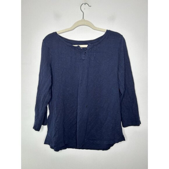 Talbots Shirt Women's Navy Blue V Neck Preppy Beach 3/4 Shirt Tee Size Large - Picture 1 of 8